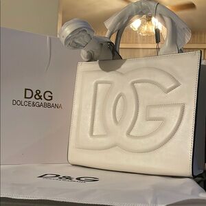 Dolce & Gabbana White Satchel Bag with Embossed Logo